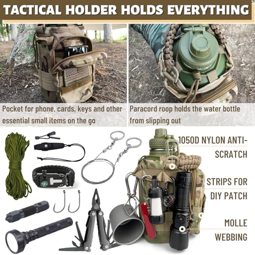 Image of Half Gallon Water Bottle with Sleeve - 64 Oz Insulated Water Jug with Handle - Green Stainless Steel Sports Water Bottle for Gym Workout Hiking Tactical Bottle Holder with Pouch Camo