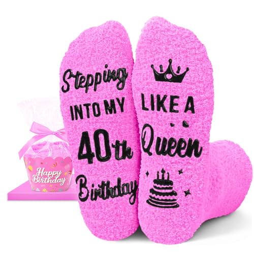 Image of HAPPYPOP Birthday Gifts for Senior Women - Fuzzy Socks for 40 60 70 Year Old