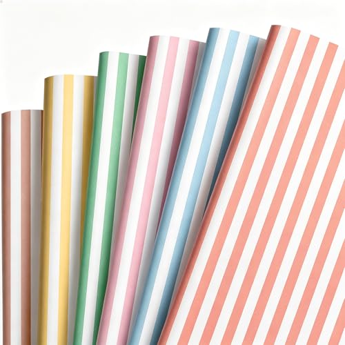 JarThenaAMCS 12 Sheets Colorful Striped Wrapping Paper -Not Roll- Summer Stripes Gift Wrap Paper Folded Flat for Birthday Baby Shower Wedding Holiday Party DIY Crafts 19.7 x 27.6 Inch
