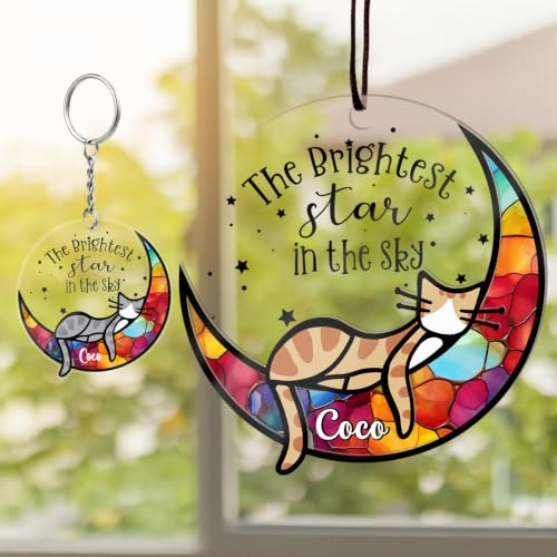 Cat Memorial Gifts for Loss of Cat Personalized Cat Memorial Suncatcher Ornament Sympathy Gift for Cat Lovers Stained Glass Window Hanging Pet Loss Gift