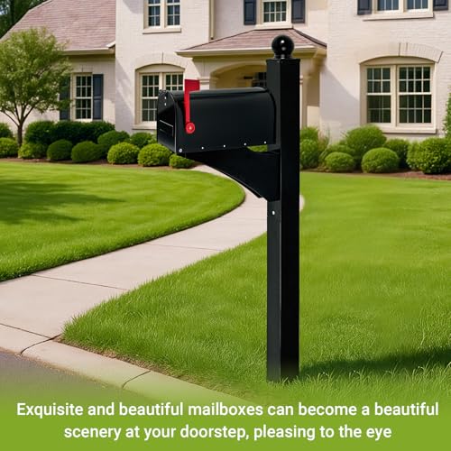 Colingmill Black 1 Set Iron Mailbox Posts with Mailbox for Outside Ground Mounting Post 56 Inch Tall Heavy Duty Architectural Stand for Outdoor Use