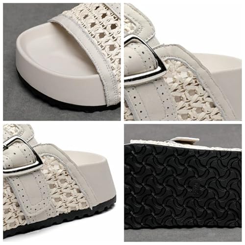 Women's Sheepskin Mary Jane Flats - 5cm Hollow Peep Toe Summer Platform3