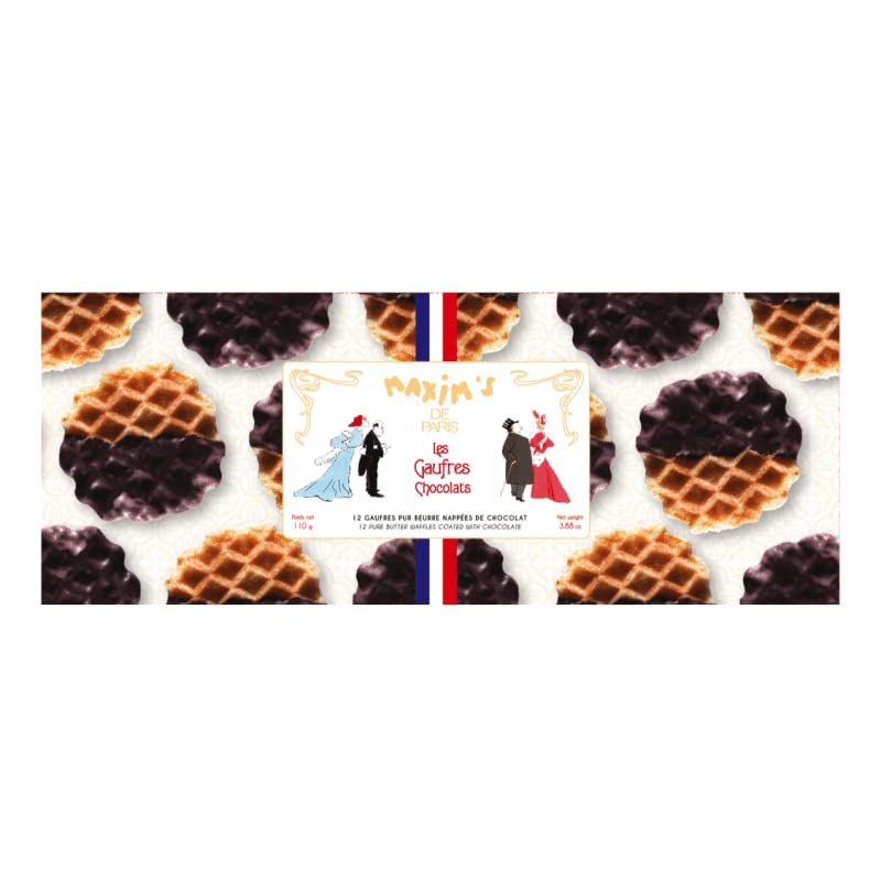 Maxim's de Paris, French Butter 'Waffle' Cookies with Dark Chocolate, 3.9 Oz, Imported