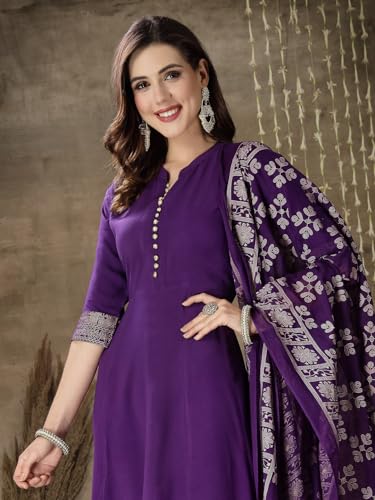 Image of Stylum Women's Printed Rayon Anarkali Kurta with Dupatta