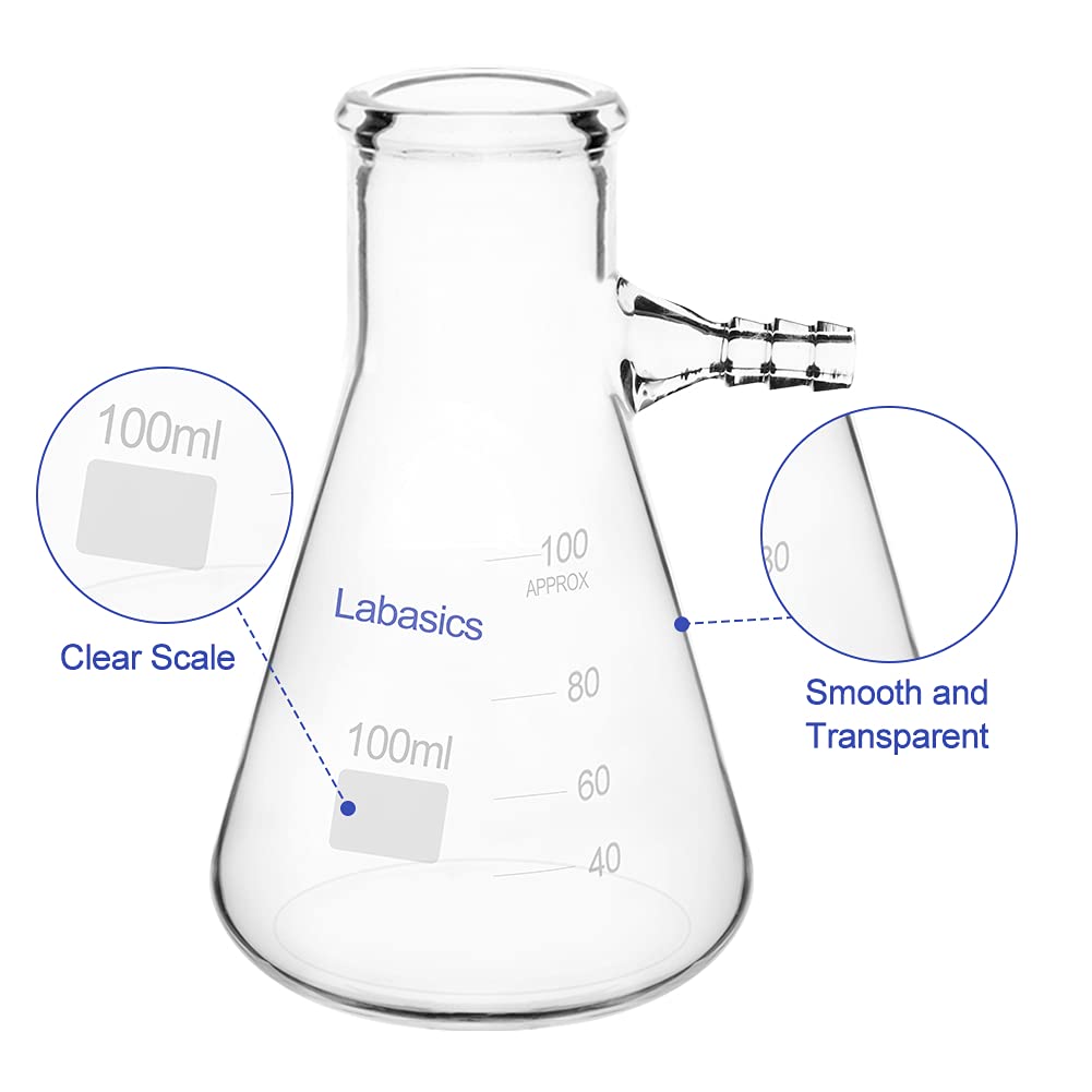 Labasics Boccetta Filtro di Vetro Laboratorio, Pallone Filtrante in Vetro Borosilicato, Collo a Bullone con Tubolare, 100 ml