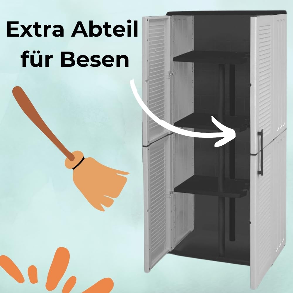 GarPet Besenschrank Gartenschrank Wetterfest Outdoor Schrank Kunststoff Mehrzweckschrank Putzschrank Aufbewahrungsschrank Allzweckschrank Balkonschrank Haushaltsschrank 163 cm