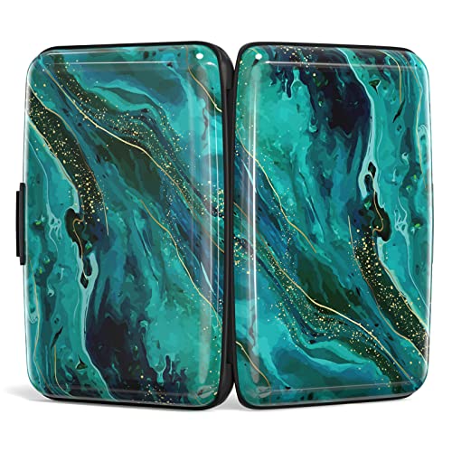 Image of Credit Card Holder, Mini Aluminum Card Wallet RFID Blocking Slim Metal Hard Card Case for Women Men, Ocean Marble