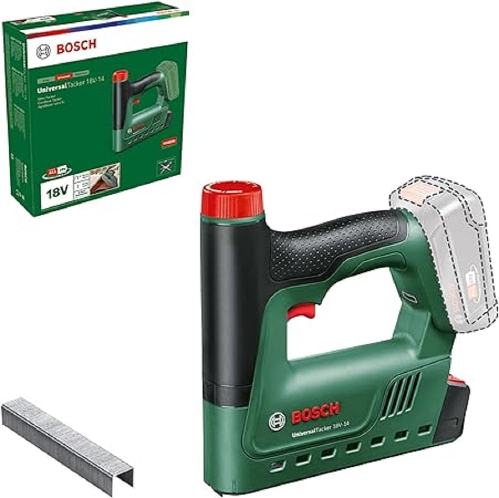 Bosch Akku-Tacker UniversalTacker 18V-14 (Tackern/heften in Weich-und Hartholz; für Klammern und Nägel; 18 Volt System; mit 1000 Feindrahtklammern; ohne Akku) + DIY Nägel Typ 48 1.8 x 1.45 x 14 mm