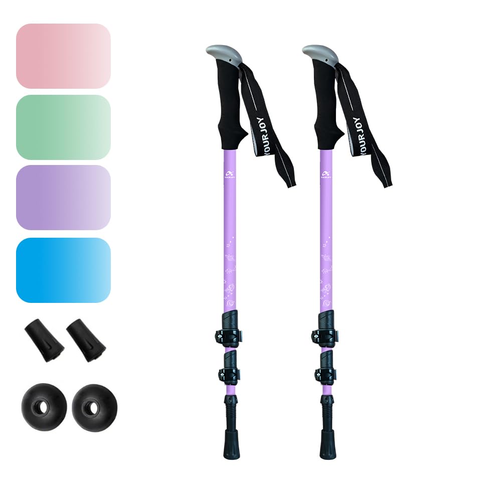 Bastoncini da trekking da trekking, confezione da 2, anti shock, regolabili, pieghevoli, per trekking o passeggiate, in alluminio leggero per bambini