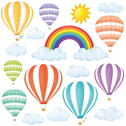 DECOWALL DS8-1801 Rainbow and Hot Air Balloons Kids Wall Stickers Wall Decals Peel and Stick Removable Wall Stickers for Kids Nursery Bedroom Living Room d?cor