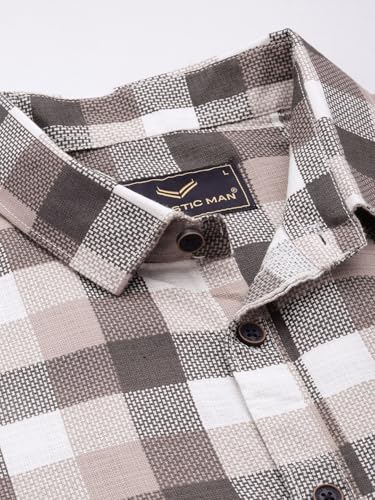 Image of Majestic Man Men Comfort Slim Fit Opaque Checked Cotton Casual Shirt