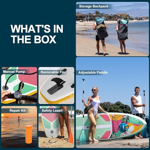 Image of Paddle Board, Inflatable Stand Up SUP Paddle Boards for Adults & Youths of All Skill Levels, Wide & Non-Slip Deck Design Blow Up Paddleboards with Premium Accessories & Storage Bag