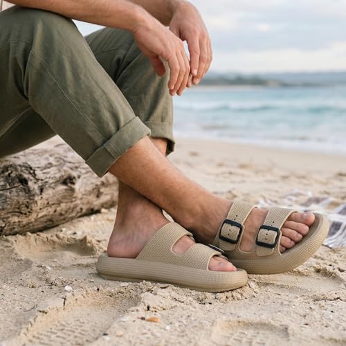 Image of BenSorts Pillow Sandals for Women Men Thick Sole Adjustable Buckles EVA