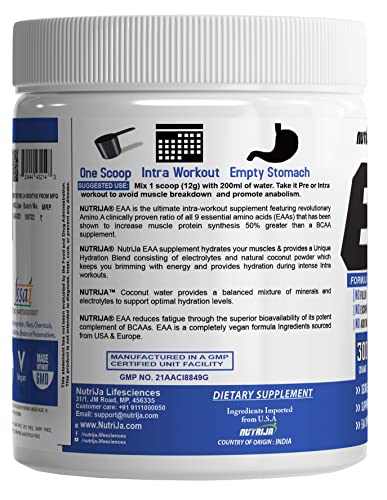 Image of NutriJa EAA Supplement (9 Essential Amino Acids) With coconut water |Hydration Blend & Energy Matrix - 300g (Pineapple)