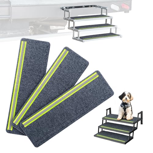 Image of HOMEE 3 Packs RV Step Covers with Reflective Strip, RV Camper Step Covers 24 inchx7.5 inch RV Step Rugs with Self Adhesive,Non-Slip Outdoor RV Stair Carpet for Ladders Trailers Truck Campers RV Steps Treads