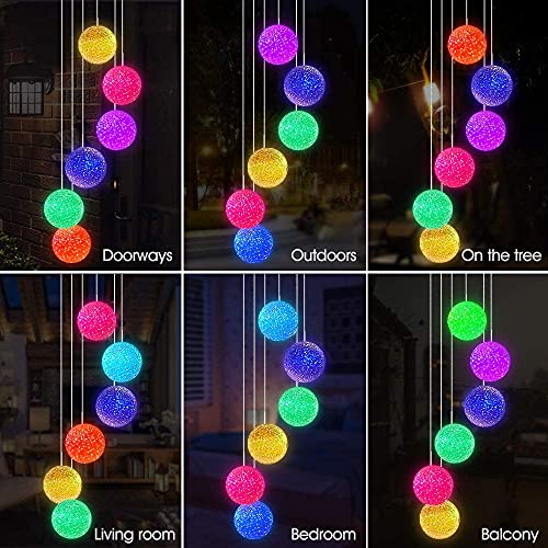 Acelist Color Changing Solar Power Wind Chime Crystal Ball Wind Chime Wind Mobile Portable Waterproof Outdoor Windchime Light For Patio Yard Garden Home #TOP3