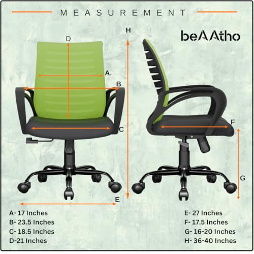 Image of beAAtho Verona Mesh Mid-Back Ergonomic Desk Office Chair with Tilting Mechanism, Comfortable Seat, and Revolving Heavy Duty Metal Base | Ideal for Work from Home & Study (Green)