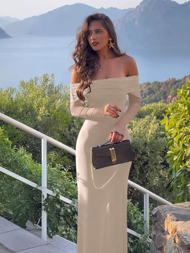 Image of REORIA Women's Off Shoulder Long Sleeve Bodycon Maxi Dresses
