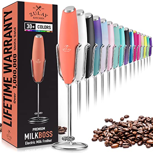 Image of Zulay Kitchen Powerful Milk Frother AA Batteries Included - Ultra Fast Handheld Drink Mixer with Stainless Steel Whisk Stirrer for Coffee, Protein, Matcha & More, Frother Wand Electric Frothmate