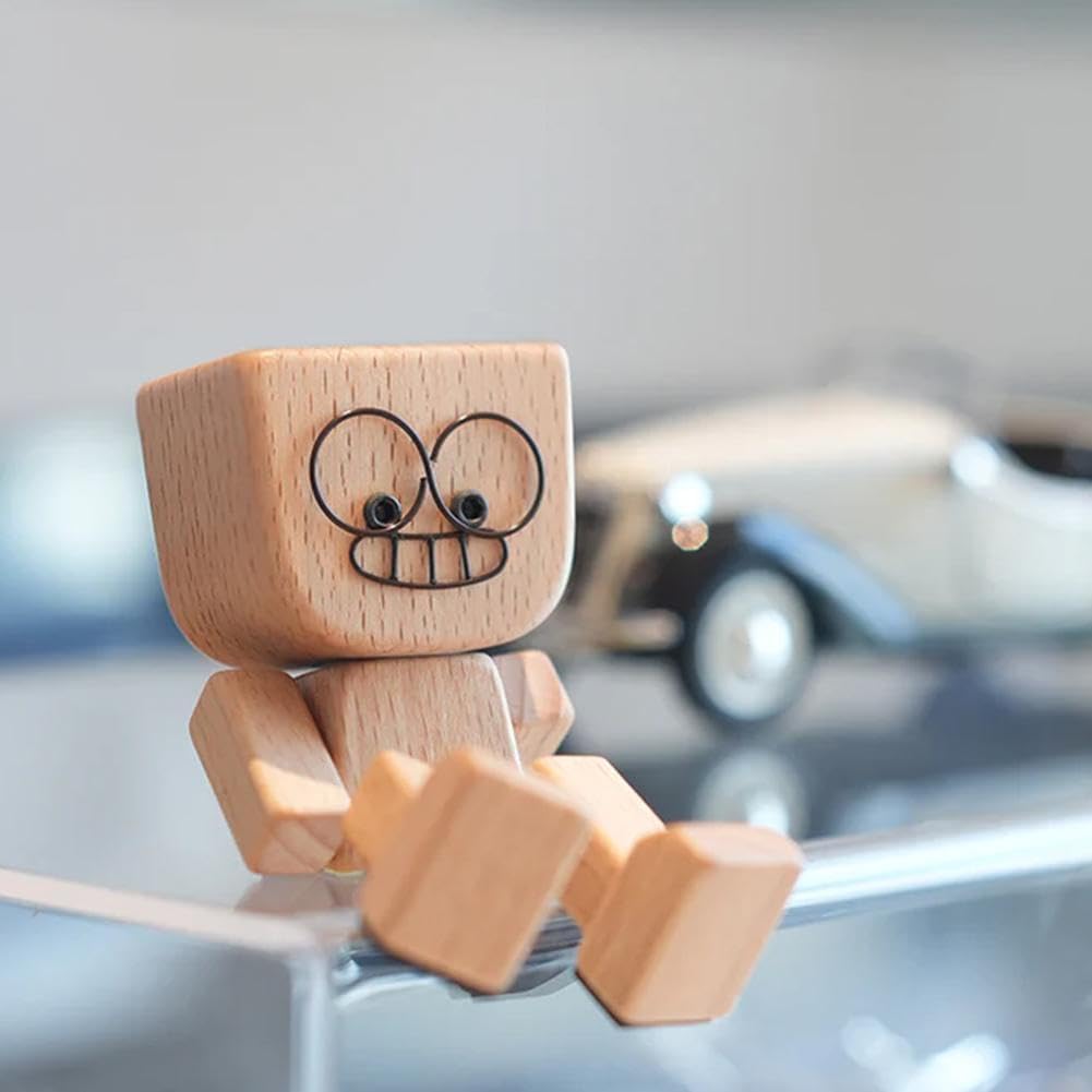 Wackelnde Holzfigur Mit 12 Magnetischen Gesichtern - Lustige Autodekoration Für Armaturenbrett