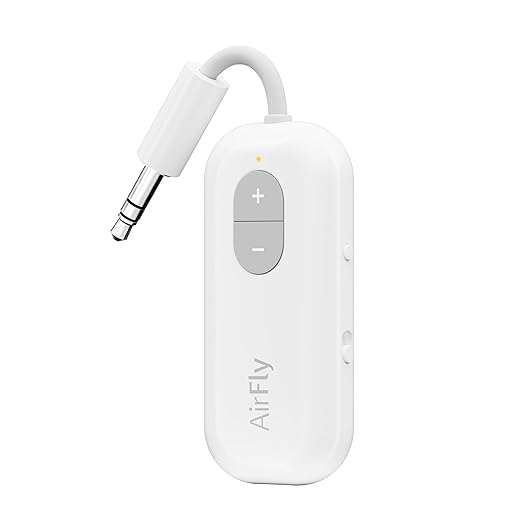 Twelve South AirFly SE | Bluetooth Wireless Audio Transmitter Adapter for AirPods/Headphones, 20+ Hr Battery, Works with 3.5mm aux Jacks on Airplanes, TVs, Gym Equipment, and Travel