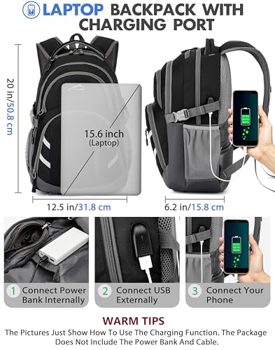Image of ProEtrade Backpack Bookbag for College Laptop Travel, Fit Laptop Up to 15.6 inch with USB Charging Port Multi Compartment Anti theft, Gift for Women Men (Black)