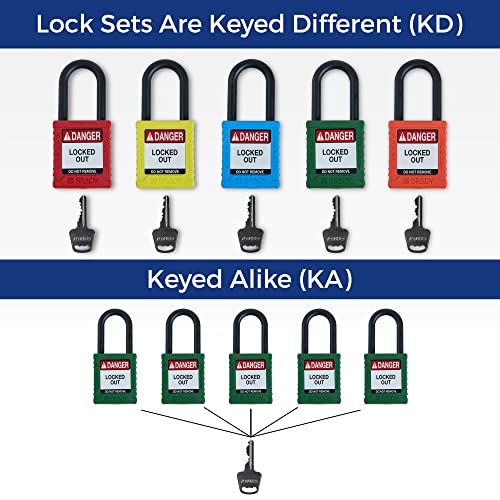 Image of Brady Safety Lockout Padlock Sets - 6 Pack - Green - Keyed Alike Safety Lockout Padlocks - 1 Key Per Lock - SDPL-GRN-38PL-KA6
