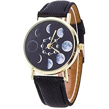 Unisex Moon Phase Astronomy Dial Leather Quartz Watch Student Watches Black