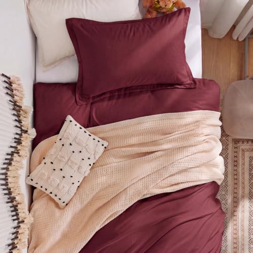 Image of Bedsure Prewashed Twin Duvet Cove, Cotton-Like Bedding Soft Set, Burgundy | Ultra Soft, Relaxed Texture, Twin XL Breathable Comfort, Hidden Zipper, 8 Corner Ties, Easy Care, OEKO-TEX, Year-Round Use