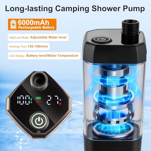 Ducha portátil para camping, kit de ducha con recipiente de 28L, bomba de 6000mAh, cabeza de ducha y boquilla, ideal para exteriores, viaje, senderismo, RV, baño de mascotas, auto y plantas miniatura 3