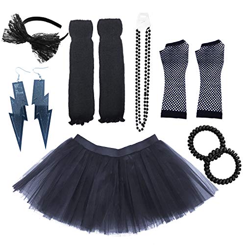 Dreamdanceworks 80s Costumes Accessories Set for Women Tutu Skirt, Black With Headband, One Size