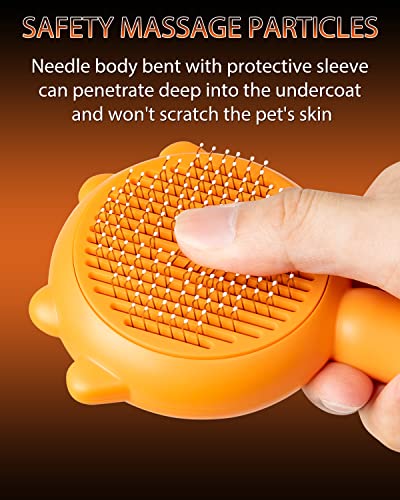 Image of Cat Brush for Shedding, Pumpkin Cat Brushes with Gentle Bristles and Release Button, Gentle Self Cleaning Pet Brush for Indoor Cats and Dogs Daily Grooming Tool During Shedding Season