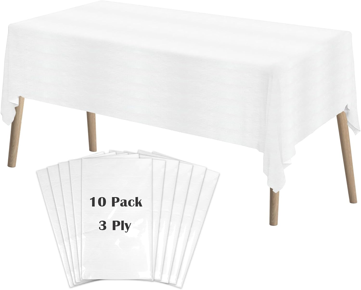 White Disposable Tablecloth for Rectangle Tables 10 Pack, 54 x 108 Inch Paper & Plastic Table Cover for Party, Birthday Table Cloth Outdoor Wedding Banquet