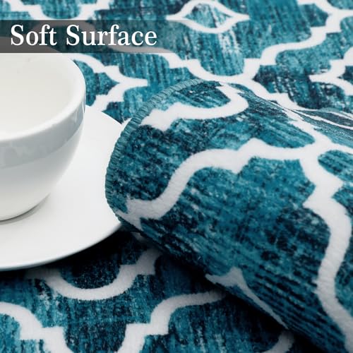GlowSol 8x10 Area Rug for Living Room Washable Rug Modern Trellis Farmhouse Neutral Geometric Low Pile Water Repellent Non-Slip Soft Rug for Dining Room Bedroom Teal
