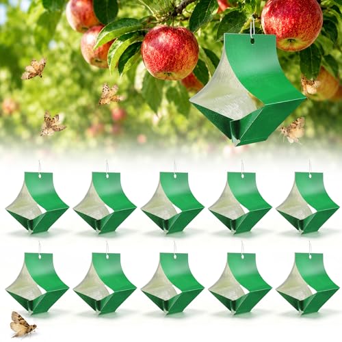 10 Pack Moth Traps (Lure not Included) Codling Moth Traps for Apple Trees Heavy Duty Sticky Trap Board for Oriental Peach Tree Borer Squash Vine Borer Hanging Codling Moths Trap with 20 Twist Ties
