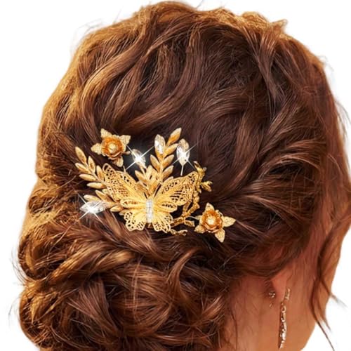 Accesorio de cabello dorado con pedrería para boda miniatura 1