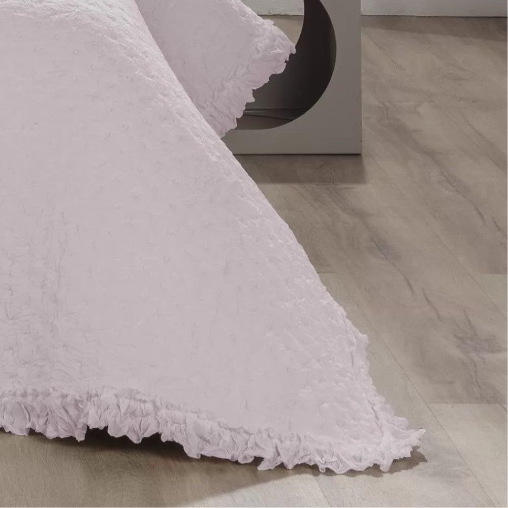 Manterol Colcha bouti Textura Fruncida con topitos y Volante Blanco - Polka (c.04 Malva Empolvado, 135/140 cm)