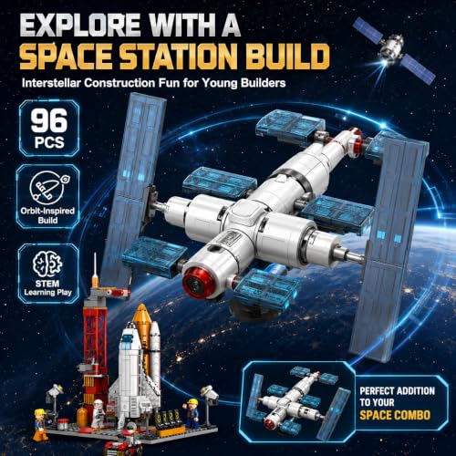 Image of SKY LINE OCEAN 8861 Space Ship Rocket & Launcher + Interstellar Space Station 96 PCS Combo, STEAM Aerospace Building Kit, 5-Year Structural Warranty