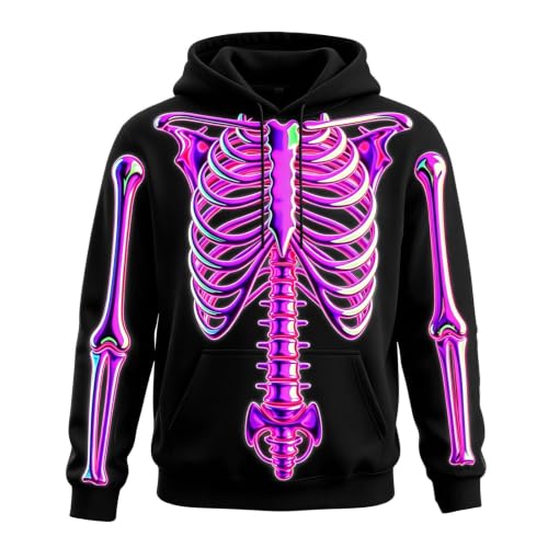 Mens Hoodies Halloween Neon Skeleton Bones Hoodie Pullover Sweatshirt Fall Y2k Casual Long Sleeve Hoodies with Pocket - image 1