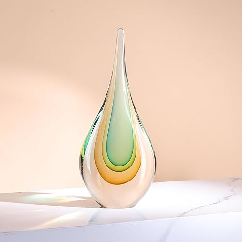 Miniatura 4 de Escultura de vidrio soplado a mano, decoración de estilo Murano, figuras de colección de arte de vidrio verde y amarillo, estatua decorativa de