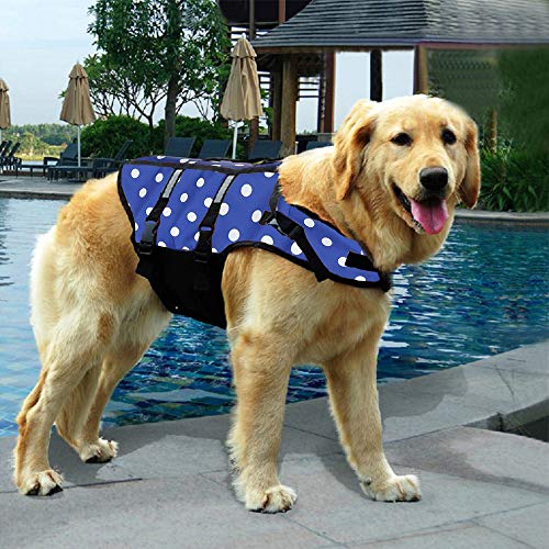 Izefia Dog Life Jacket Swimming Safety Coat Floatation Life Vest Life Saver with Handle for Small Dog Puppy Large Dog (Blue Dot, M) - Image 4