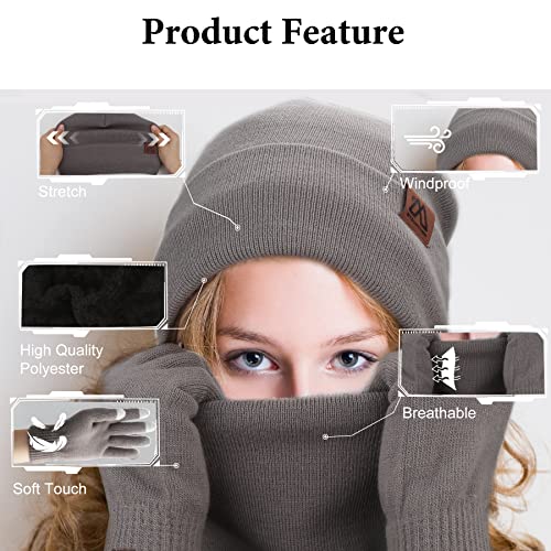 mysuntown Winter Hat Scarf and Touch Screen Gloves 3-Piece Set, 2025 Cold Weather Knit Fleece Lined Warm Unisex Sets4