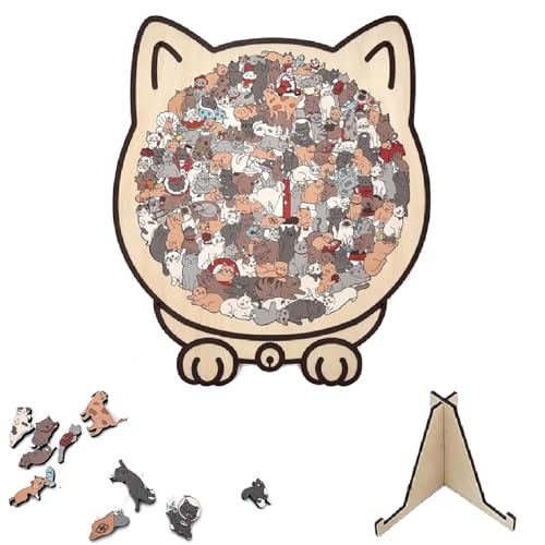 ZenithAura 135 Piezas Rompecabezas en Forma de Gato - Rompecabezas de Madera en Colores Morandi, Rompecabezas de Gato Adorable, Regalo para Amantes de los Gatos para Rela