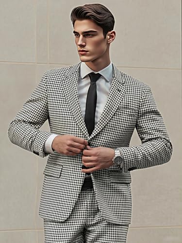 VENNYNG Men's Houndstooth Wedding Suits Business Plaid Tailored Fit 2 Piece Blazer Pant Set Single Breasted One-Button2