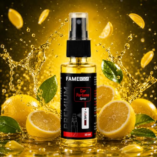 Image of Lemon Premium Car Perfume Luxury Spray 50 ML with Hanging Card /Travel Friendly Car Air fresheners 350+ Sprays /Car Accessories Interior /Eliminates Bad Odour for Car, Office & Home