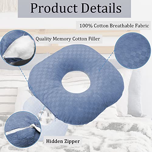 Image of Ear Piercing Pillow for Side Sleepers, Pillow with an Ear Hole for CNH and Ear Pain Ear Inflammation Pressure Sores, O-Shaped Side Sleeping Pillow, Ear Guard Pillow (Blue)