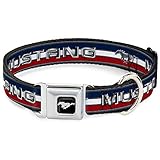 Buckle-Down Dog Collar Seatbelt Buckle Mustang Text Tri Bar Stripe, 1.5'' Wide - fits 16-23'' Neck - Medium (DC-WFM013-WM)