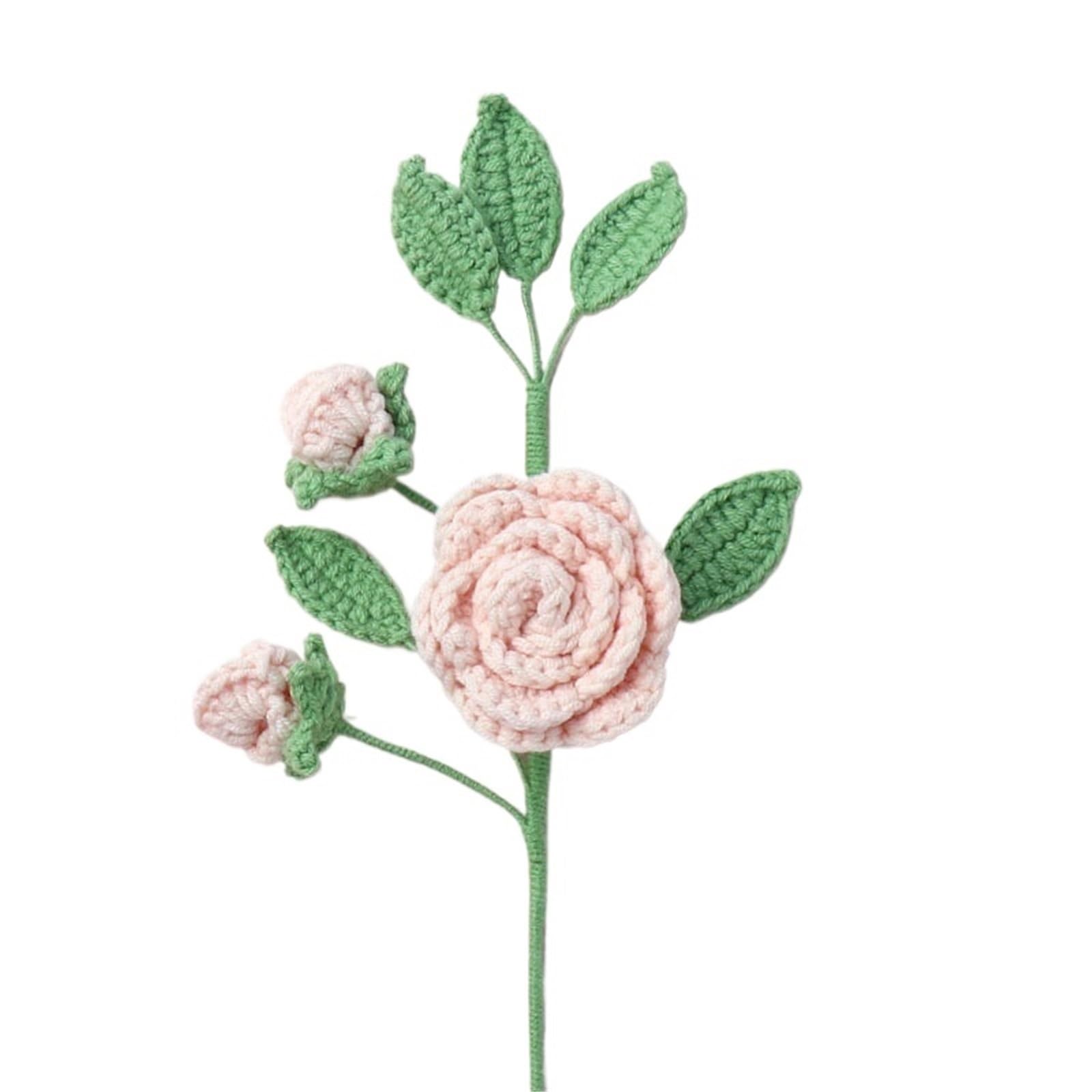 EXKURPOO crochet plant Crochet Flowers Bouquet Kintted Camellia Flower Knit Handwoven Plant Spring Decor for home