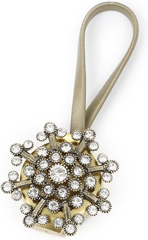 FMURY Vintage Curtain Magnetic Buckle Alloy Inlaid Diamond Snowflake Strap with Non Perforated Curtain Binding Rope(White-Dinosaur Doodle4)