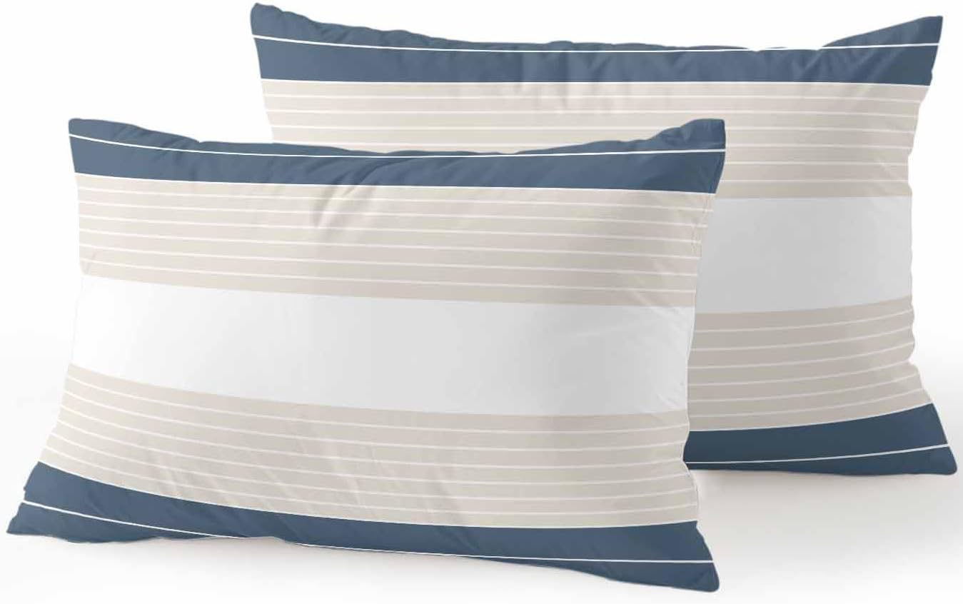 Outdoor Pillows Waterproof Set of 2, Haze Blue Beige Stripe Decorative Throw Pillows for Patio Couch Bed Camping, Modern Art Horizontal Striped Lumbar Outdoor Pillow with Inserts Included 12x20